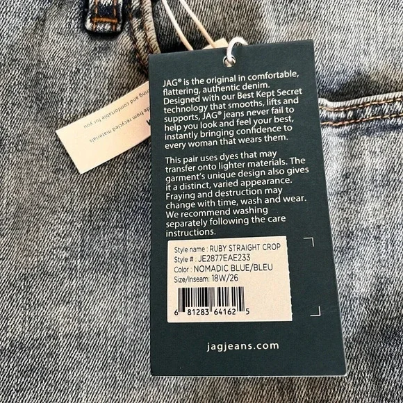 NWT JAG Jeans Women's Ruby Mid Rise Straight Crop Jeans - Nomadic Blue Size 18W - Picture 10 of 10